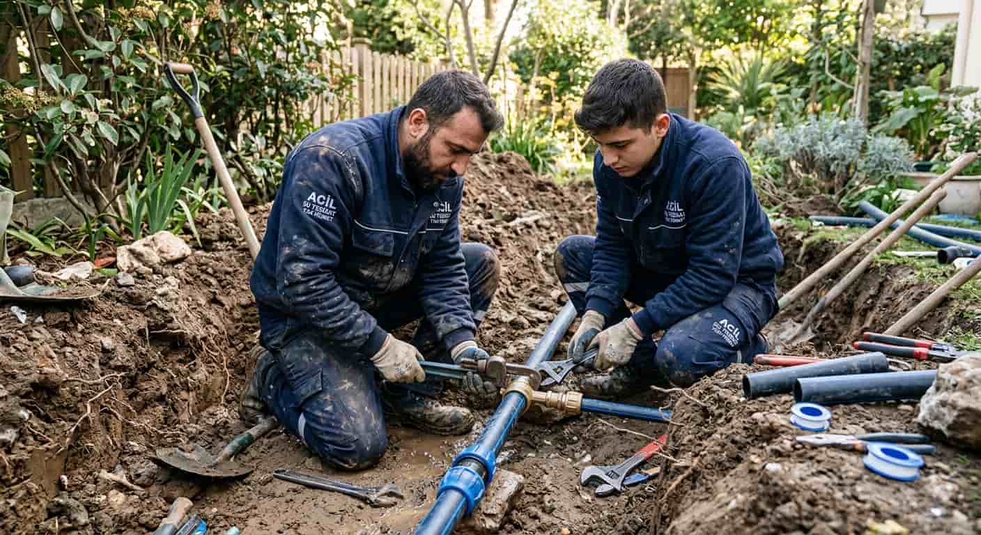 Dış mekânda temiz su hattı ve vana bağlantısı