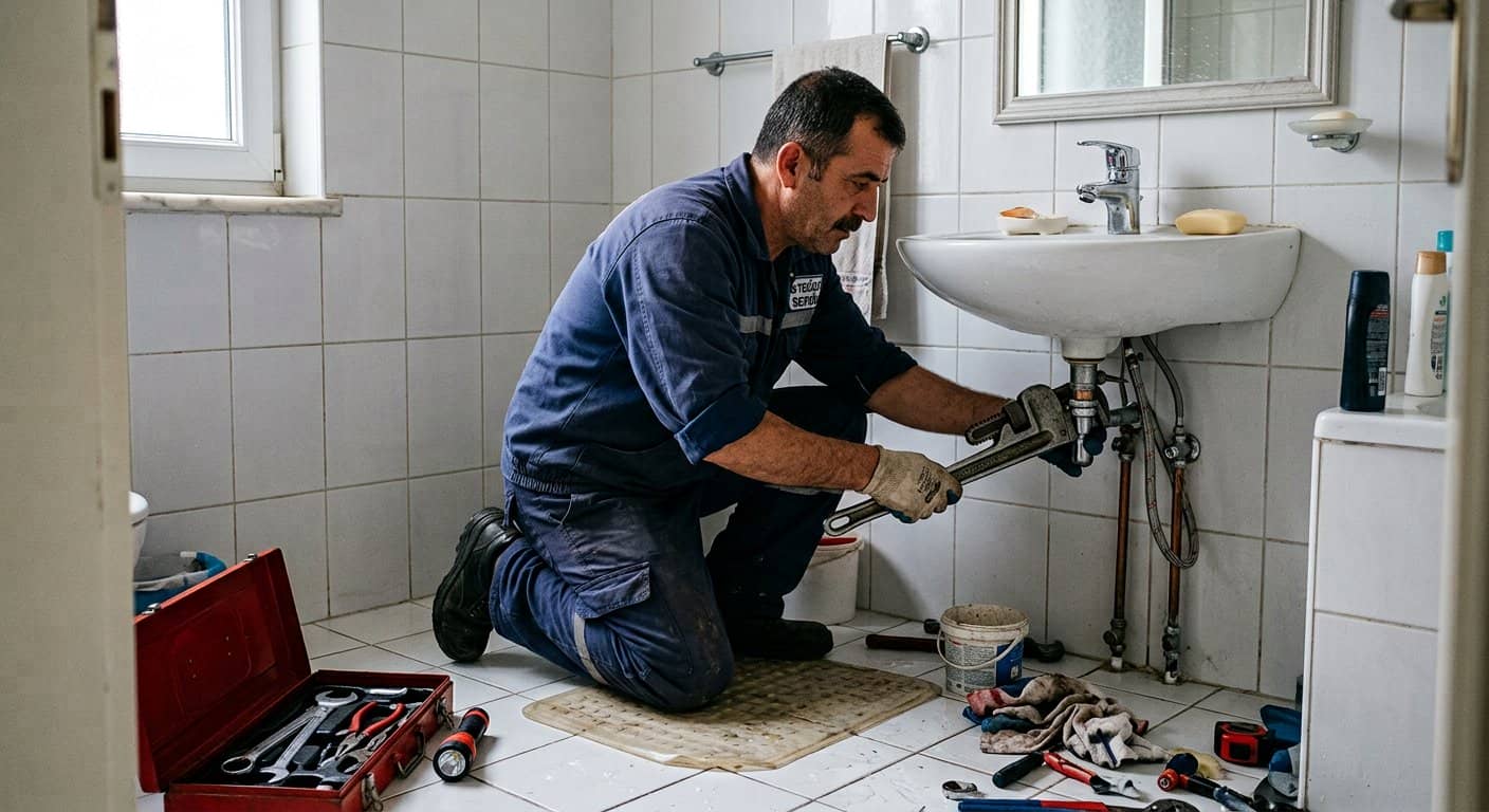 Banyo bataryası ve su bağlantısında çalışma