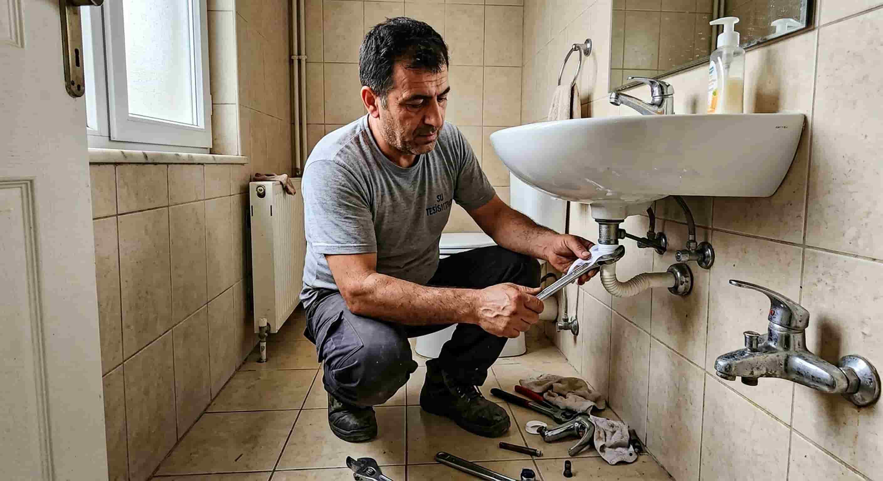 Banyo bataryası ve su bağlantısında çalışma