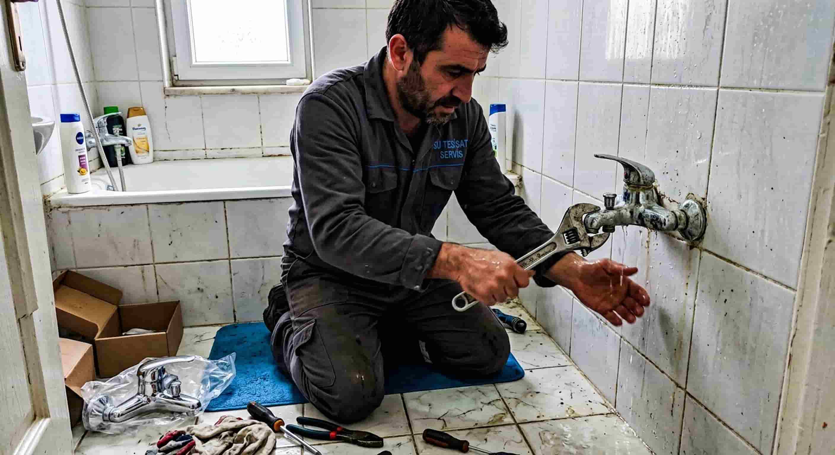 Banyo bataryası ve su bağlantısında çalışma