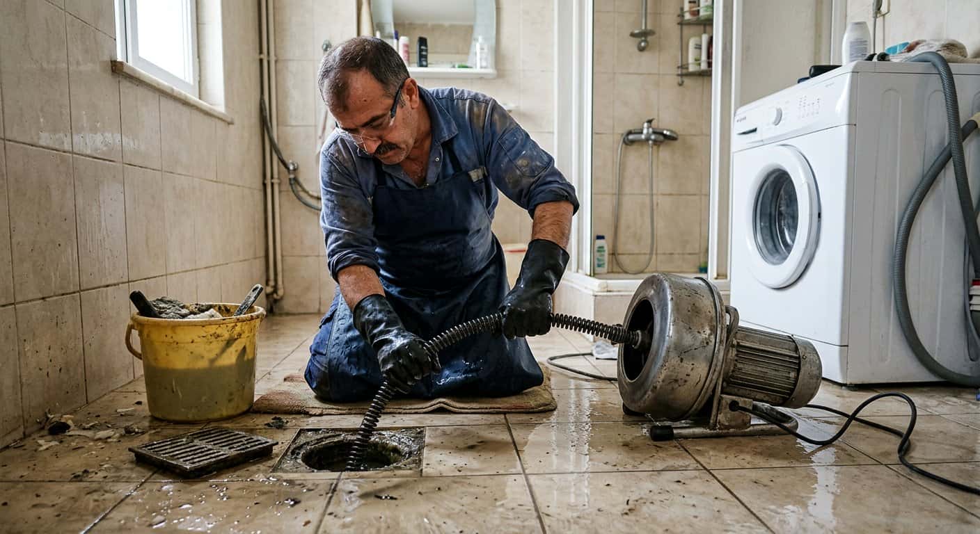 Banyo giderinde spiral makineyle tıkanıklık giderme
